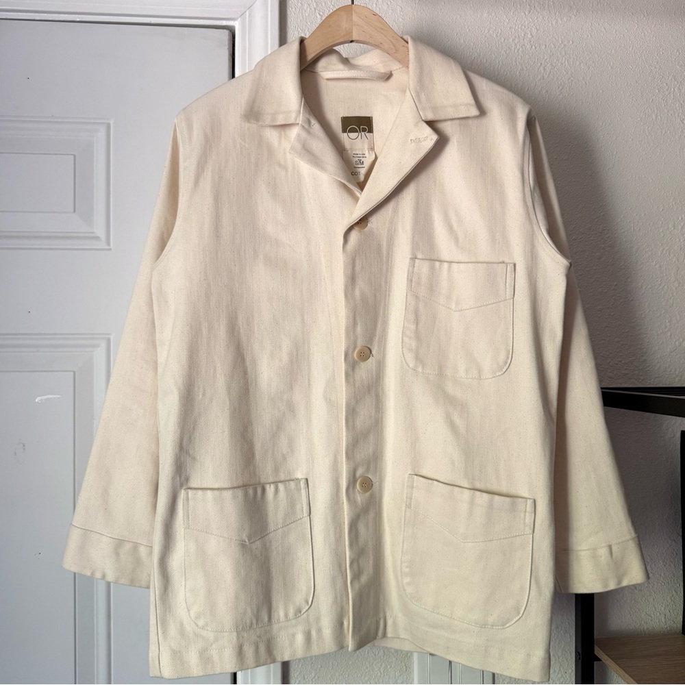 OR cotton cream ivory natural utility chore work button up‎ long sleeve jacket